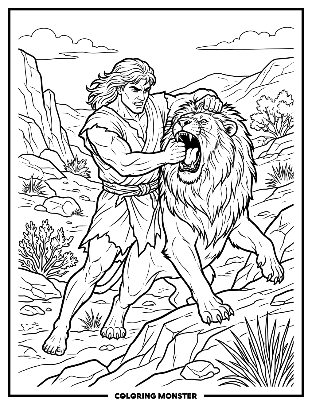 Samson Rips A Lion Coloring Page