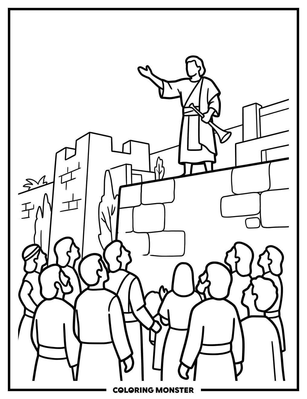Samuel Preaching from the Wall Coloring Page