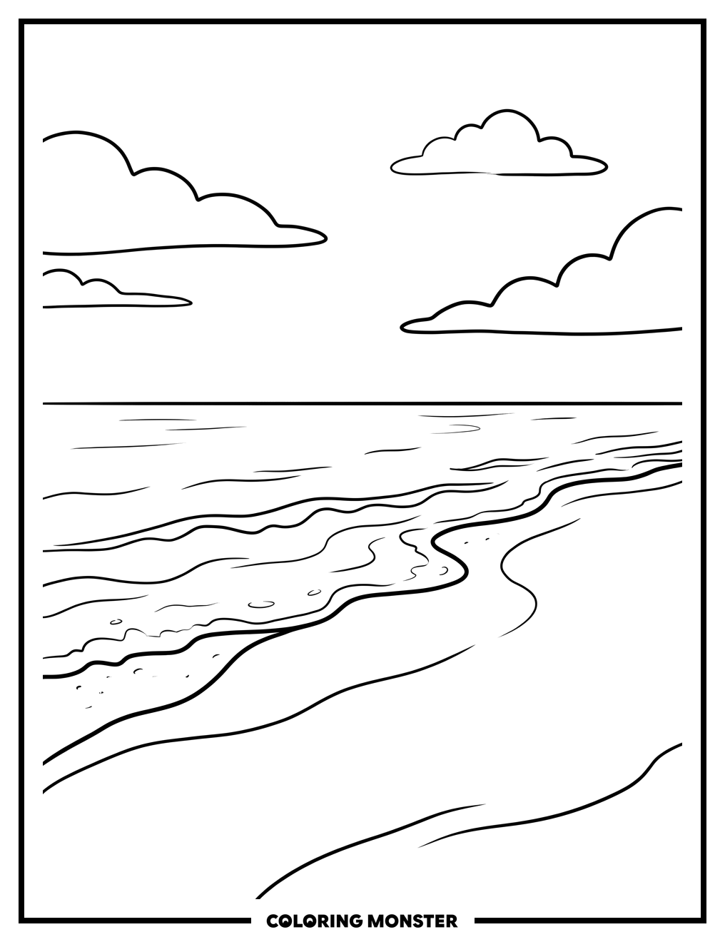 Sandy Beach With Gentle Waves Coloring Page