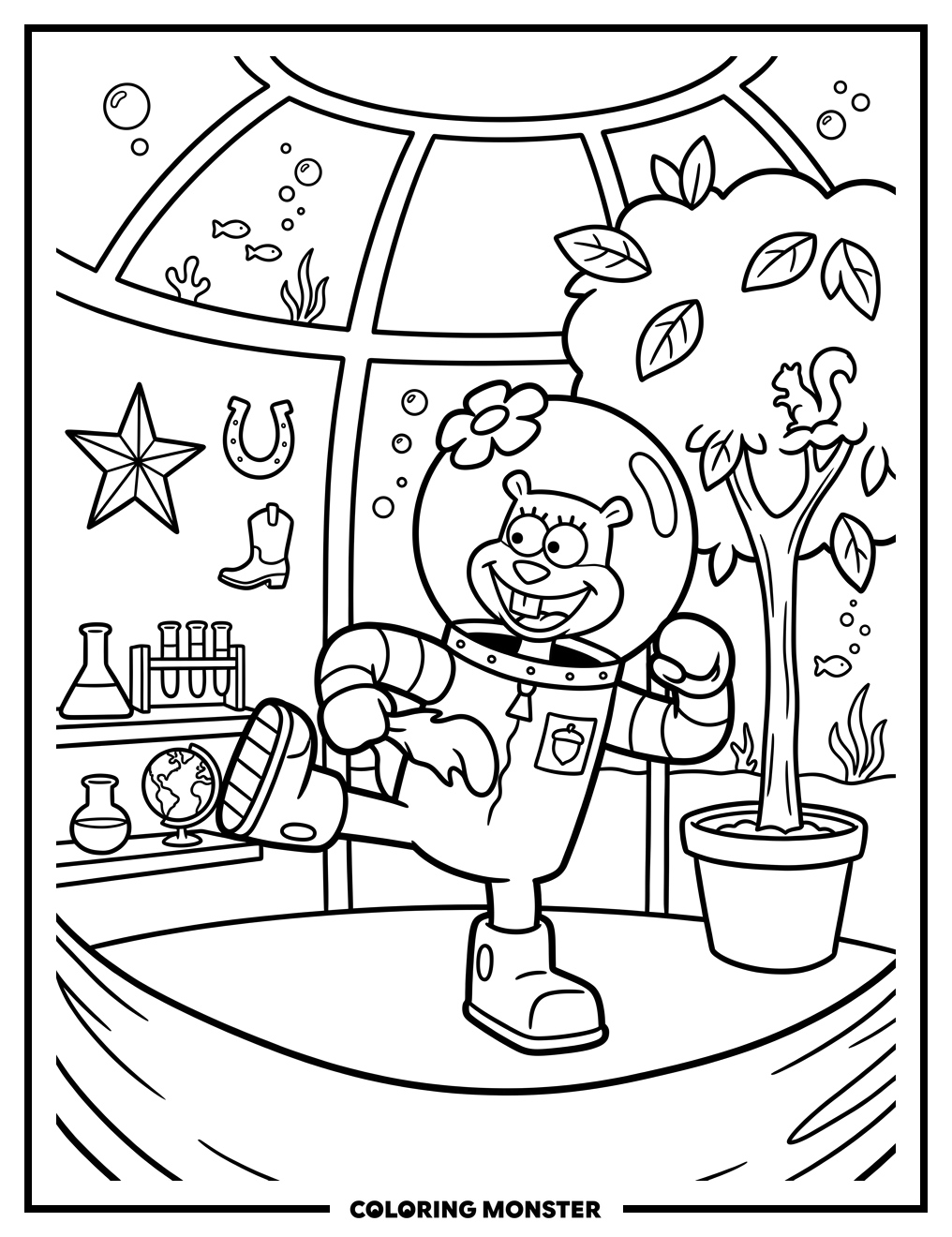 Sandy Cheeks Karate Chop Coloring Page