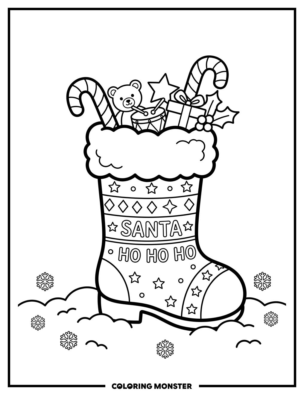 Santa Boot Stocking with Gifts Coloring Page