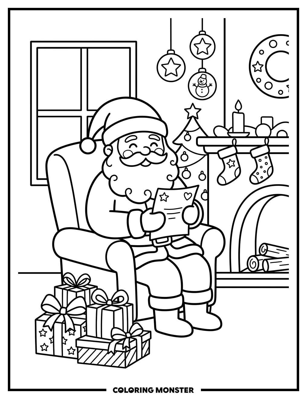 Santa Claus Reading a Letter Coloring Page