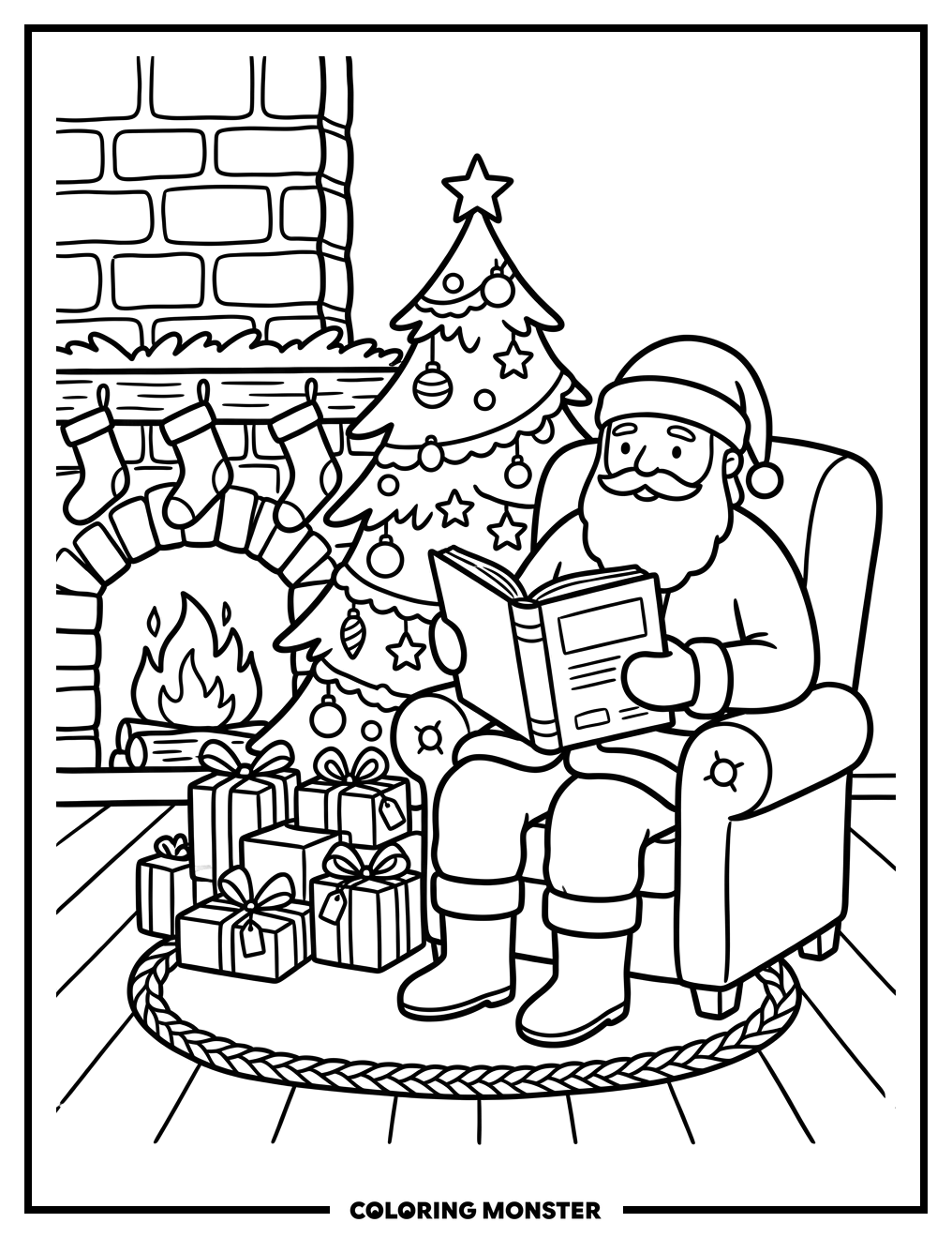 Santa Claus Reading Christmas Wishes Coloring Page