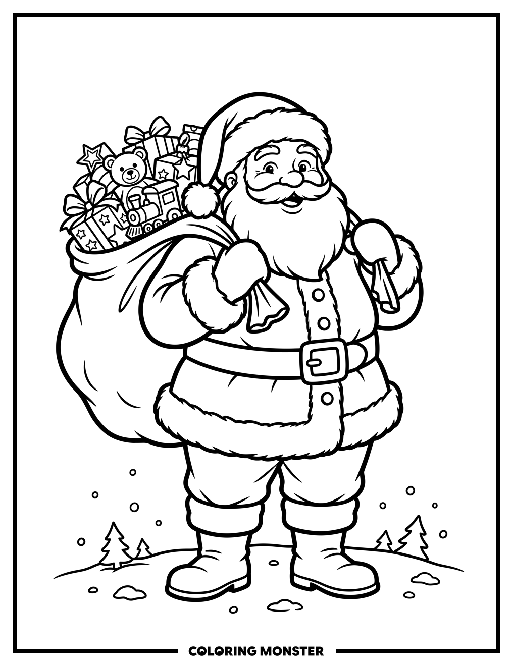 Santa Claus With A Sack Of Gifts Coloring Page