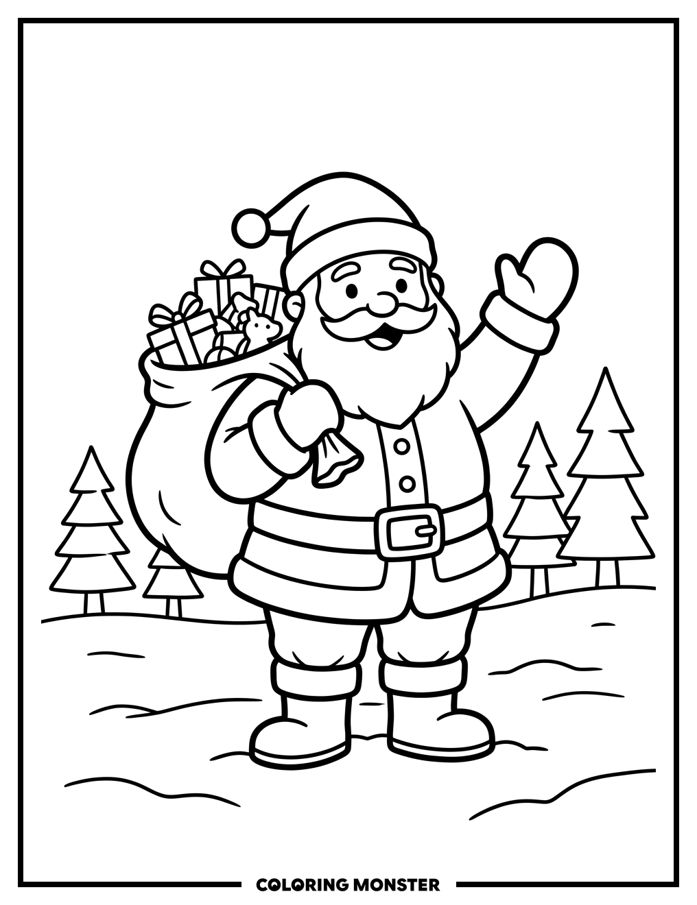 Santa Claus With A Sack Of Gifts Coloring Page