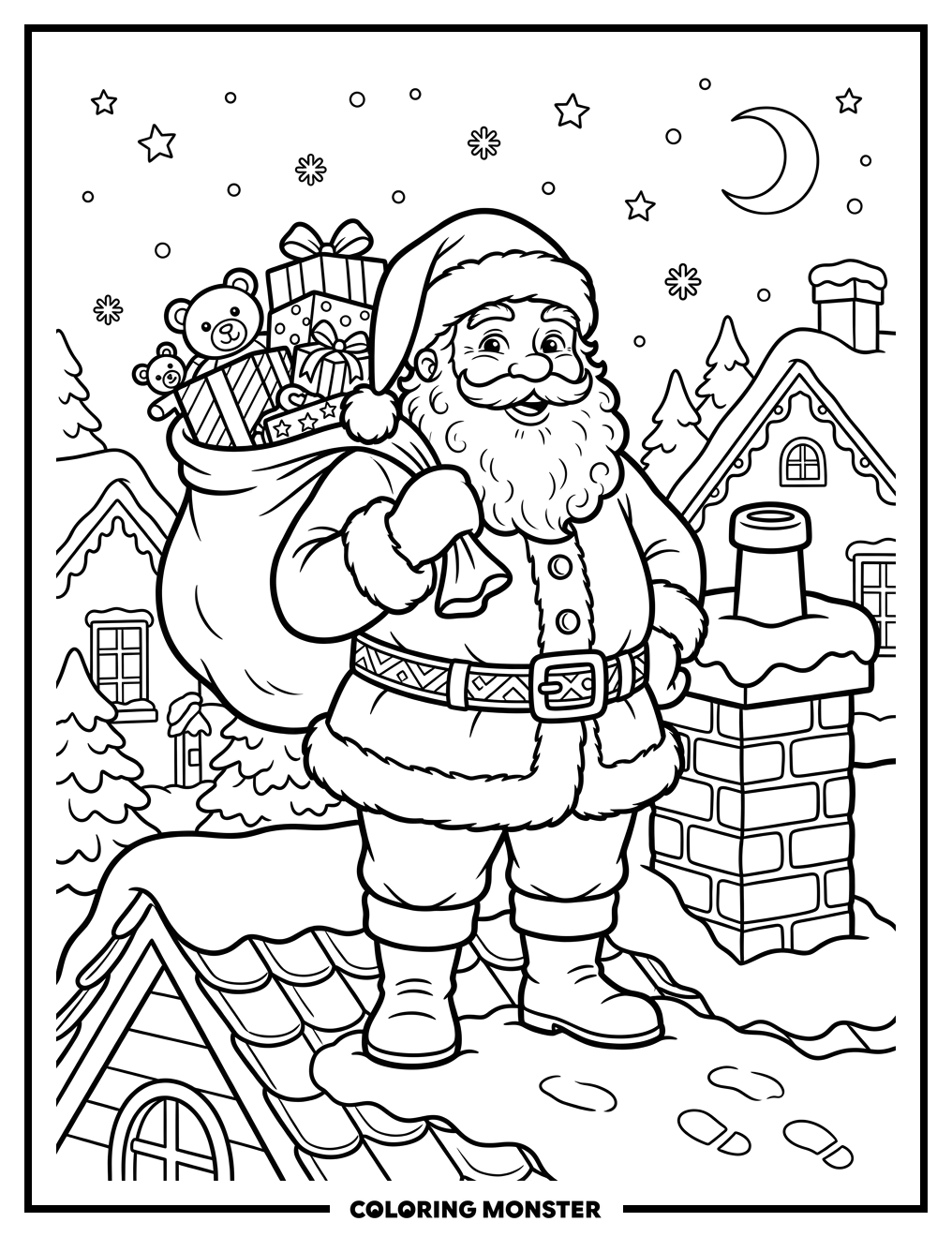 Santa Claus With A Sack Of Presents Coloring Page
