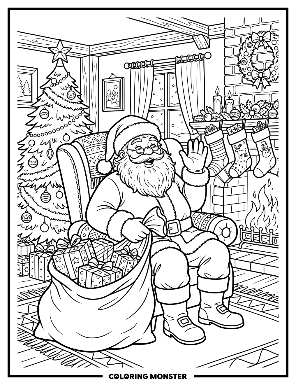 Santa Claus with Gift Sack Coloring Page