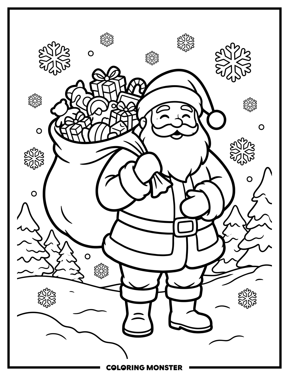 Santa Claus With Sack Of Gifts Coloring Page