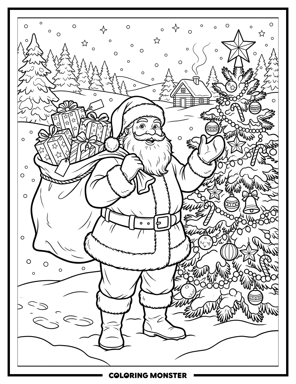 Santa Claus With Sack of Gifts Coloring Page