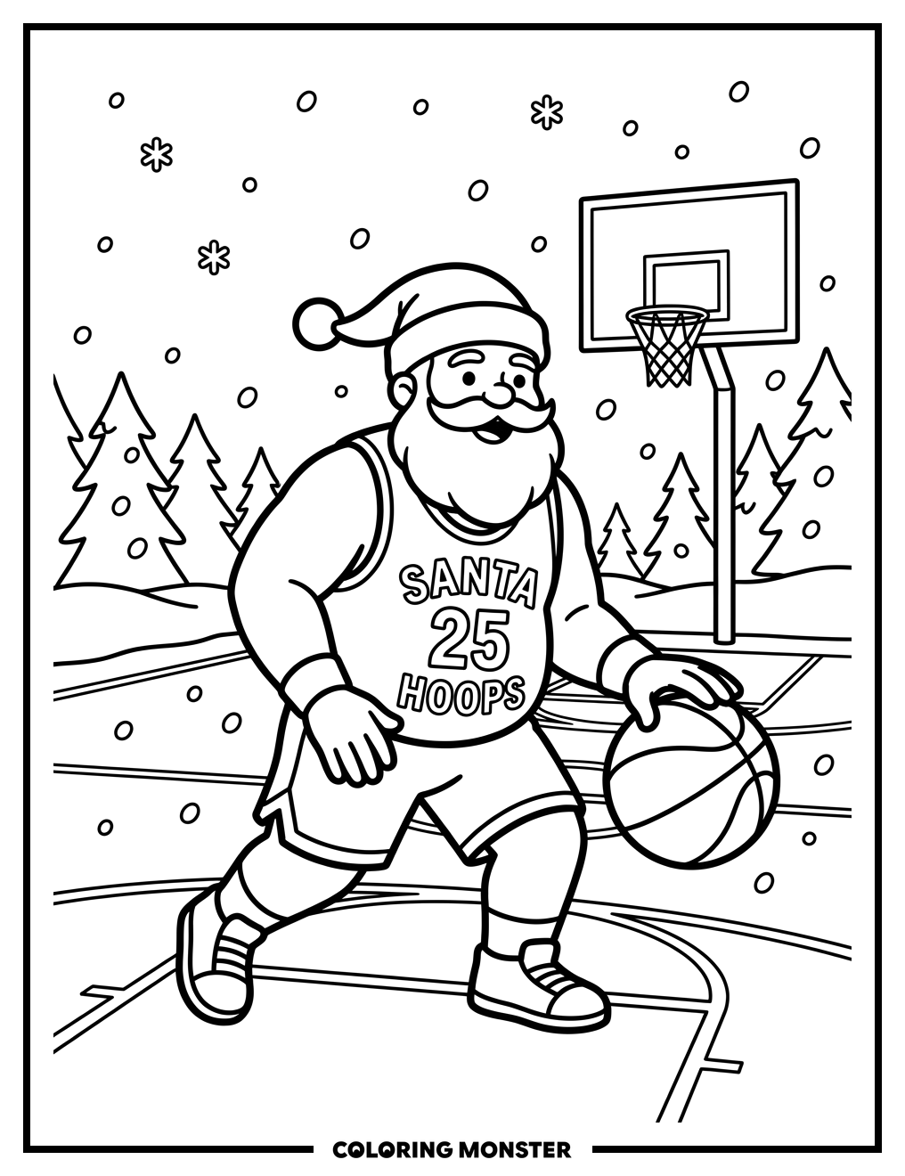 Santa Dribbles a Basketball Coloring Page