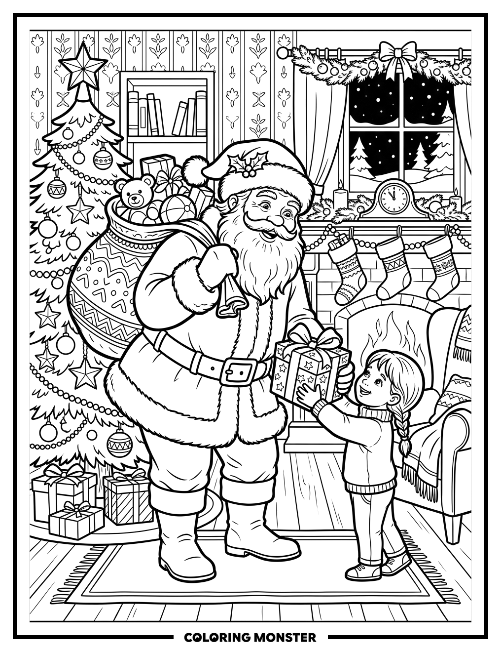 Santa Gives Gift To Child Coloring Page