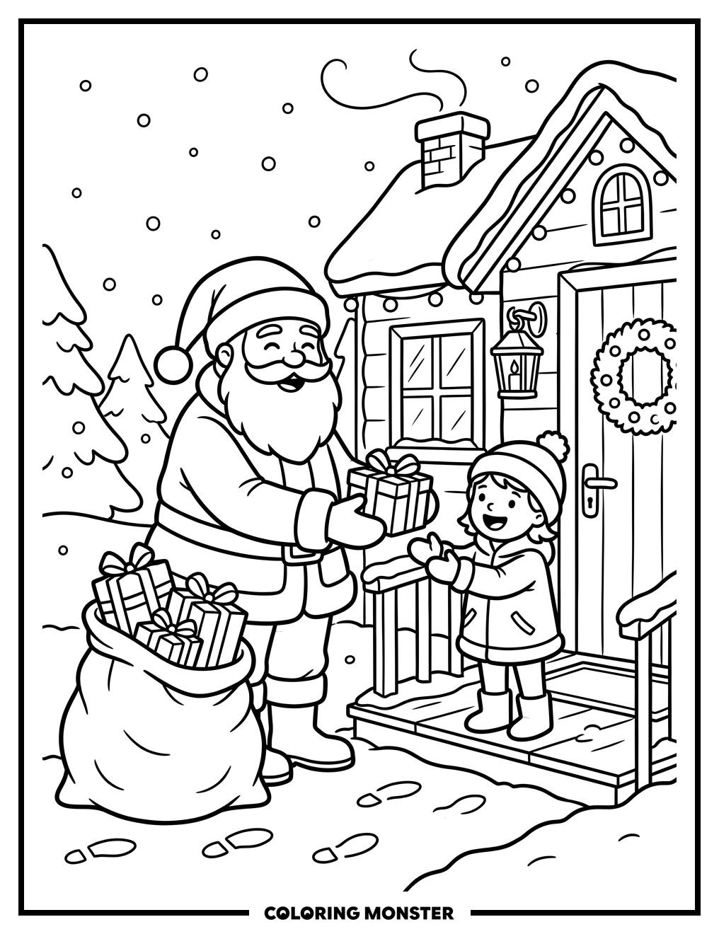 Santa Giving Gifts Coloring Page
