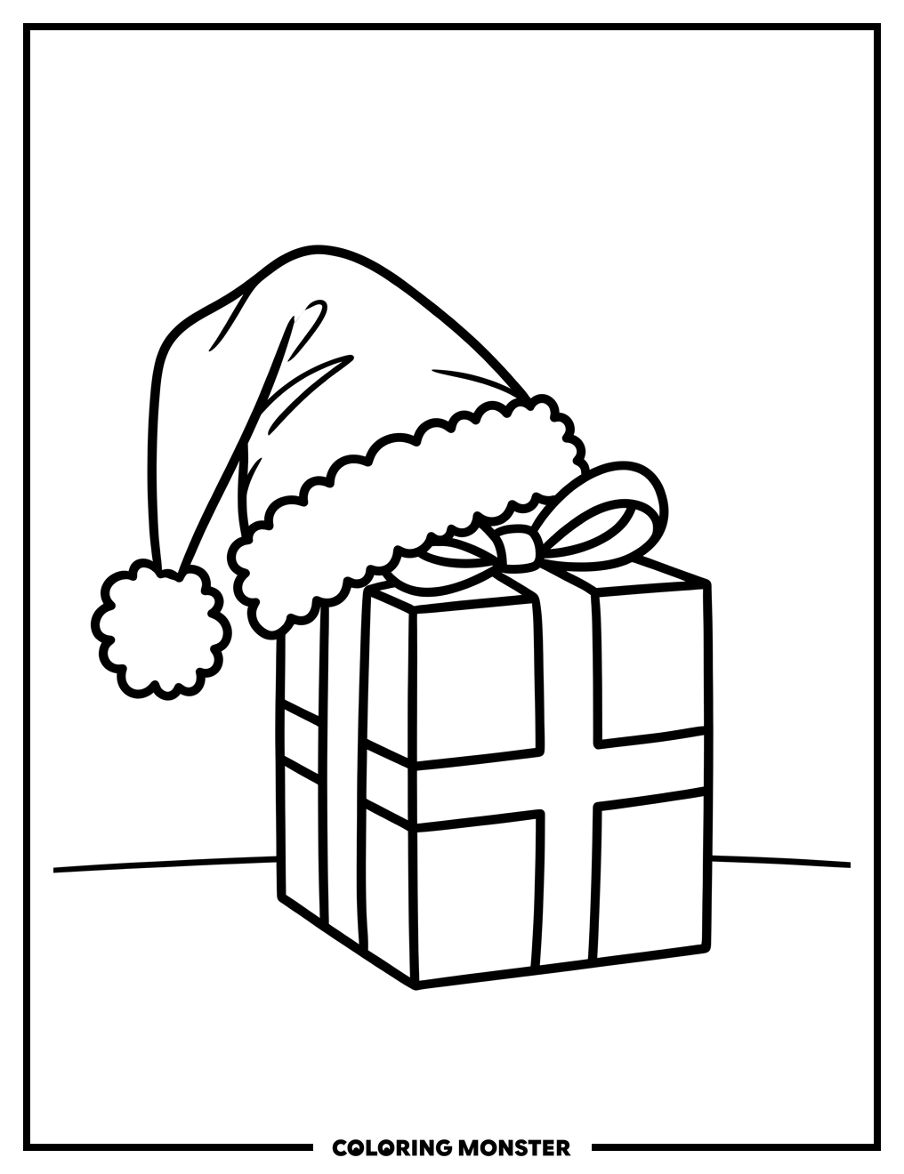 Santa Hat On Gift Box Coloring Page