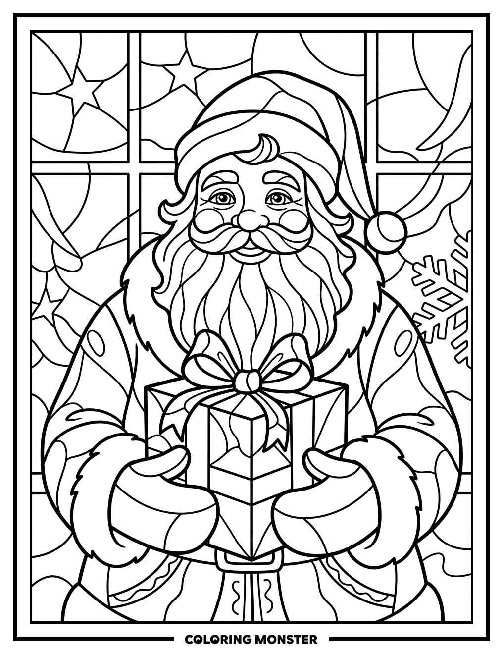 Santa Holding a Gift Coloring Page
