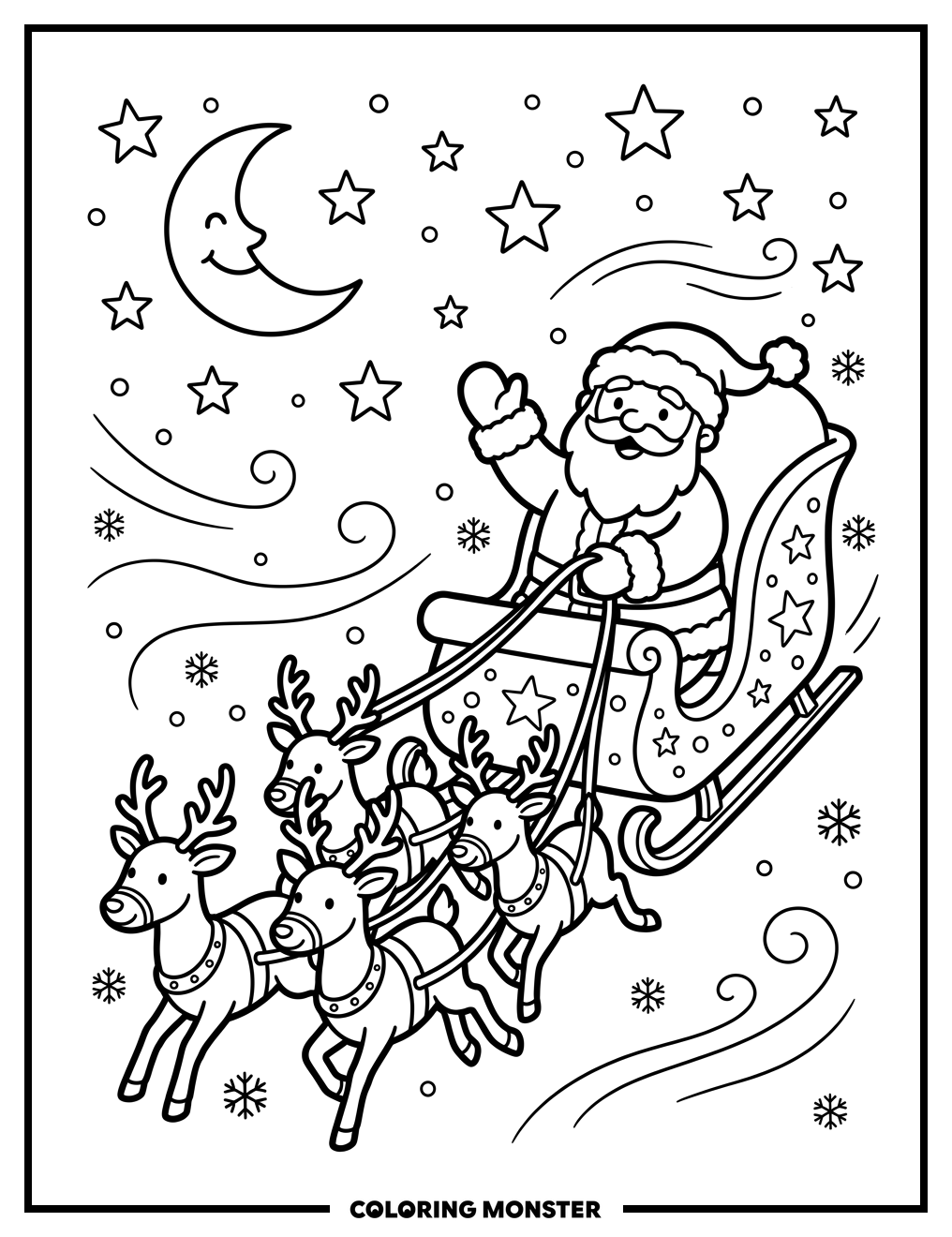 Santa In His Sleigh Coloring Page