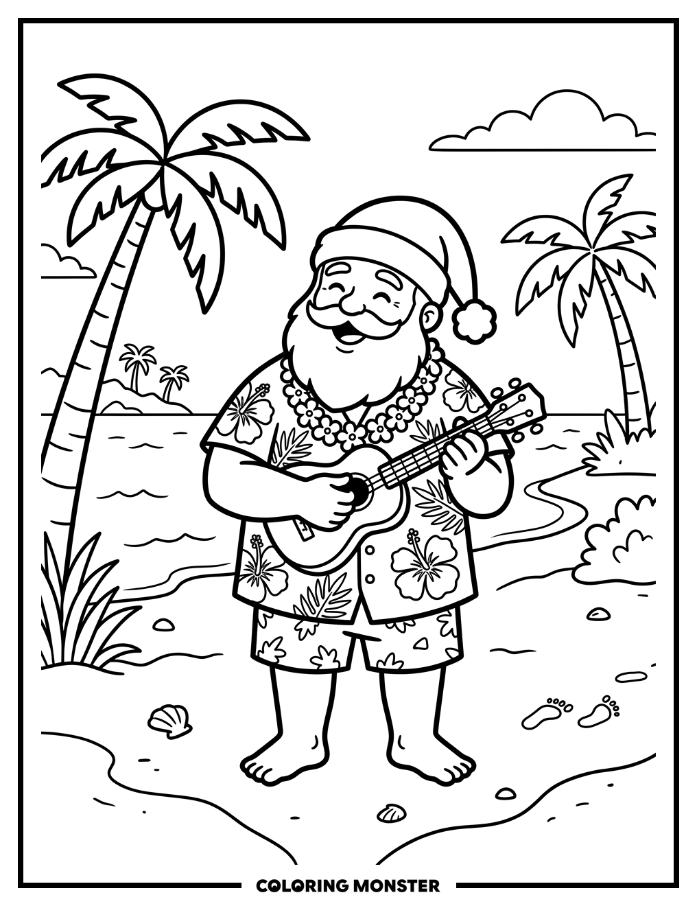 Santa On A Tropical Beach Coloring Page