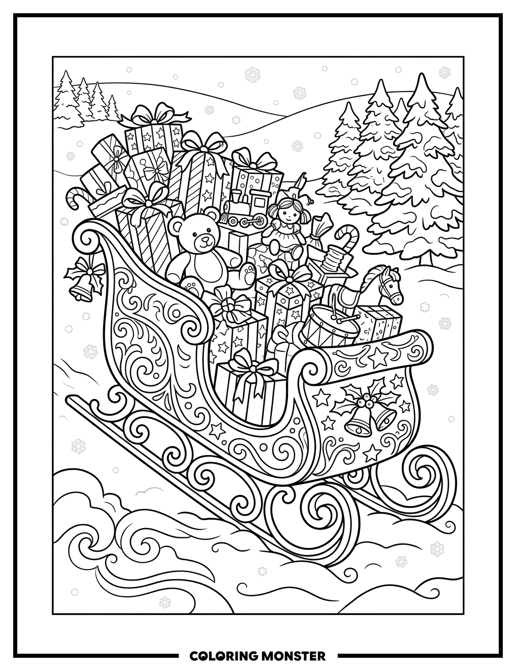 Santa's Sleigh Full of Presents Coloring Page