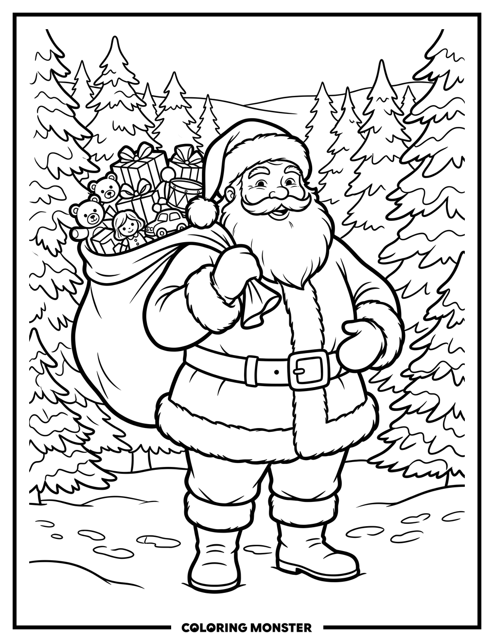 Santa With Overflowing Gift Sack Coloring Page