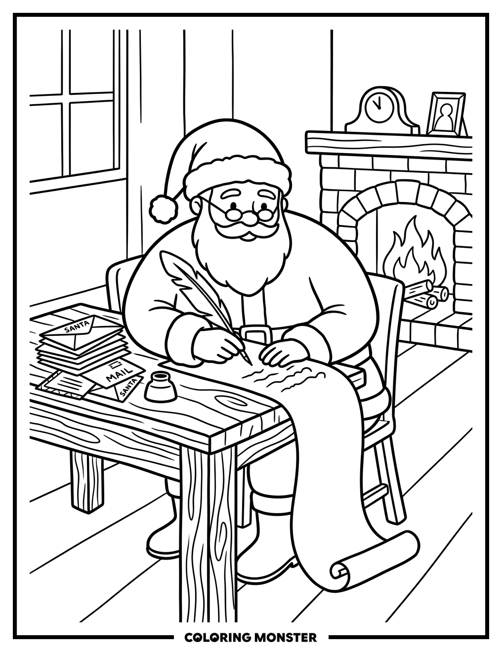 Santa Writing a Letter Coloring Page