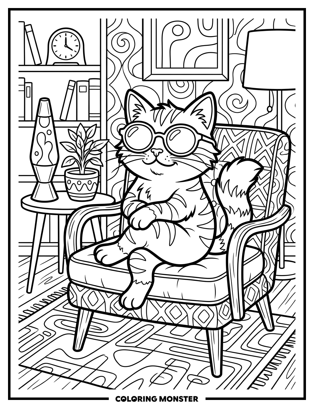 Sassy Cat in Sunglasses Coloring Page