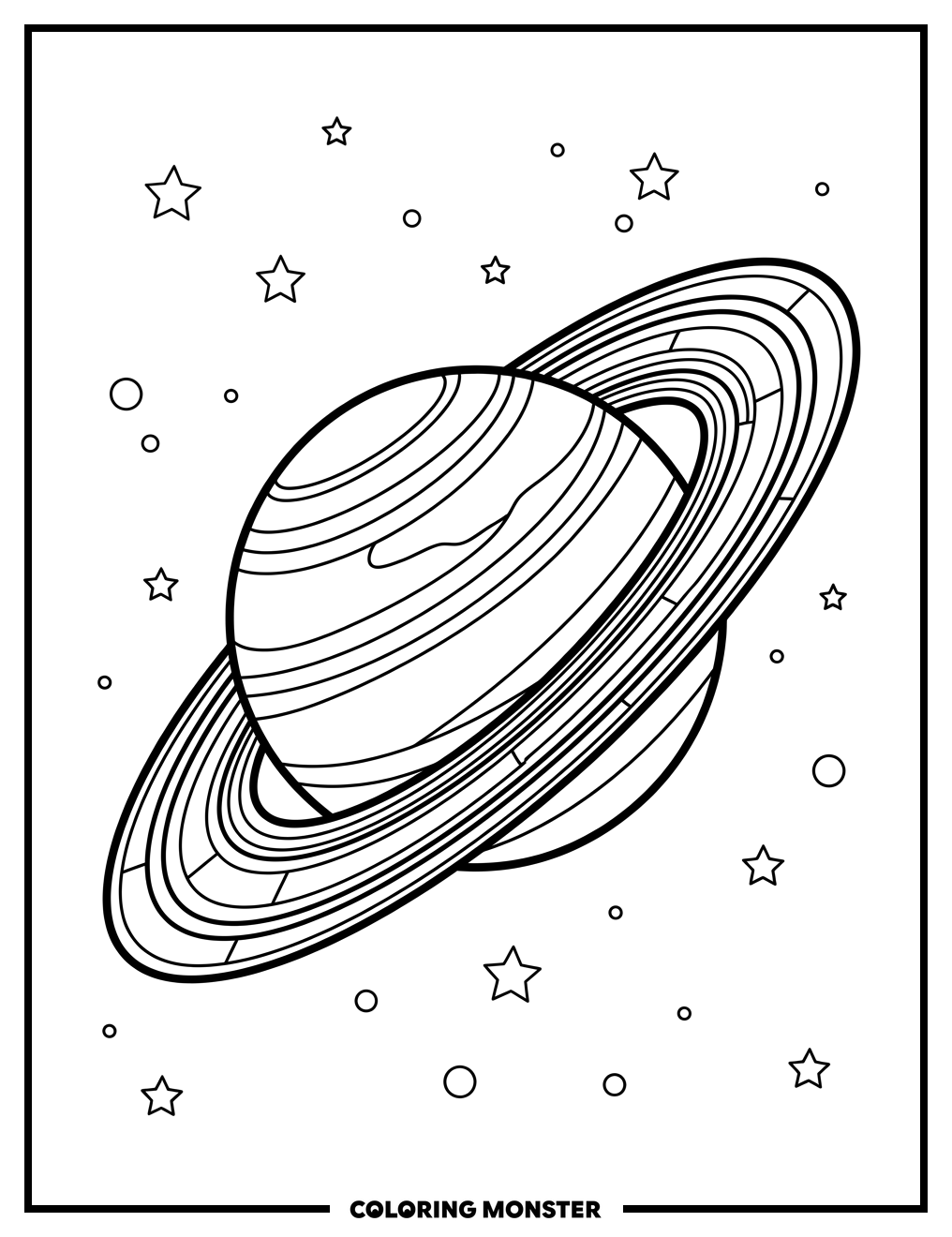 Saturn With Detailed Rings Coloring Page
