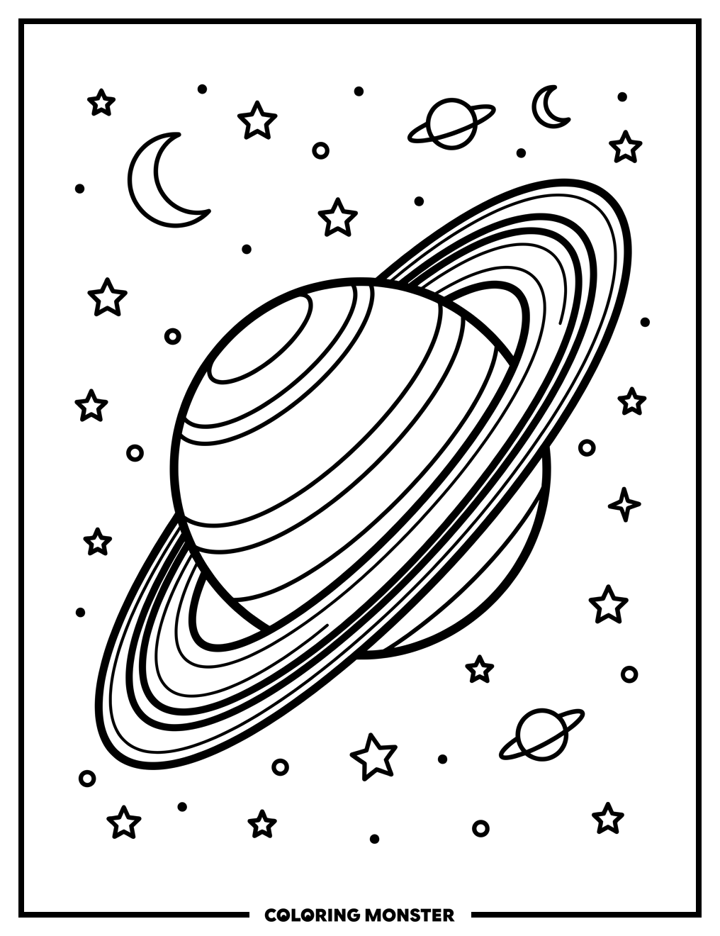 Saturn With Its Rings Coloring Page