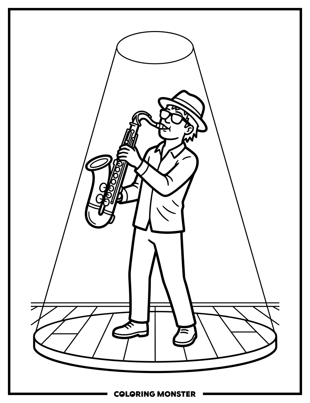 Saxophone Musician On Stage Coloring Page