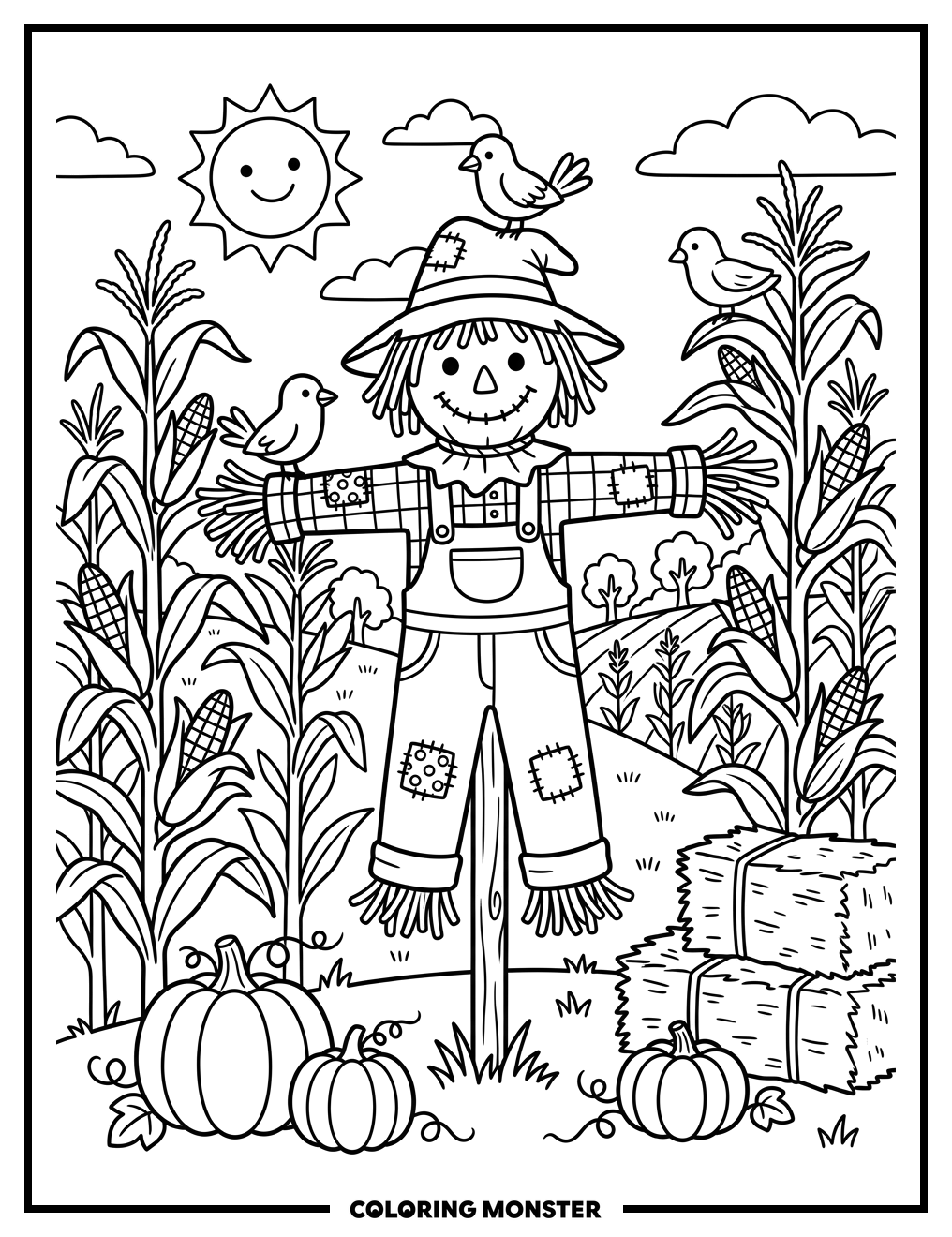Scarecrow in a Corn Field Coloring Page