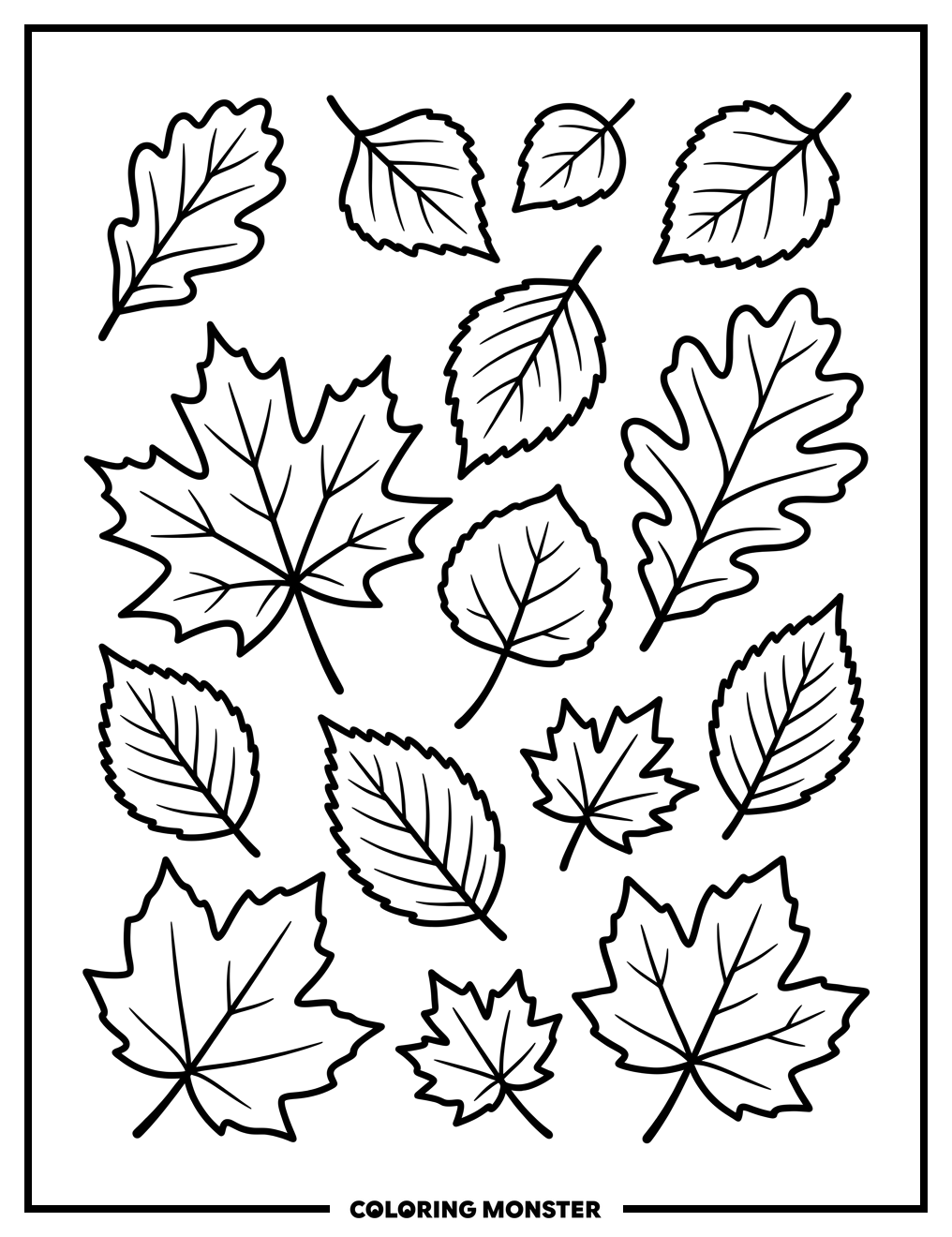 Scattered Autumn Leaves Coloring Page