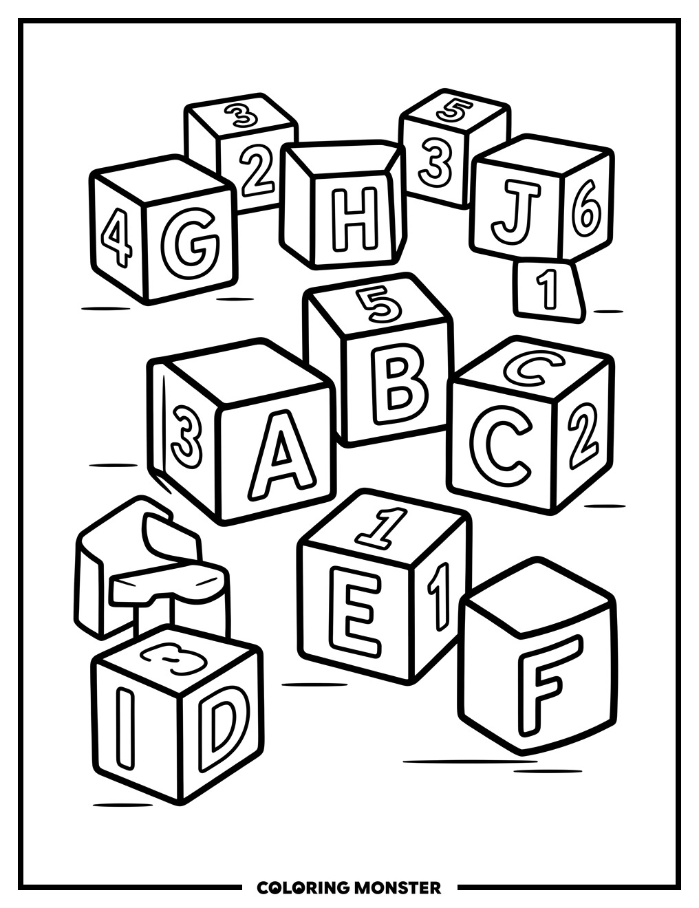 Scattered Wooden Blocks Coloring Page