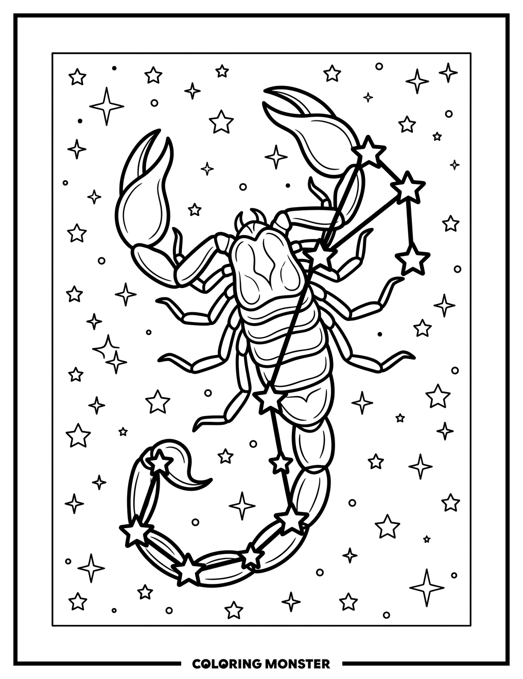 Scorpio Constellation Under Stars Coloring Page
