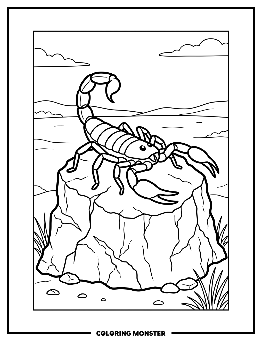 Scorpion on a Textured Rock Coloring Page