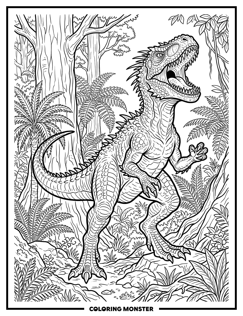 Scorpius Rex Roaring in Jungle Coloring Page