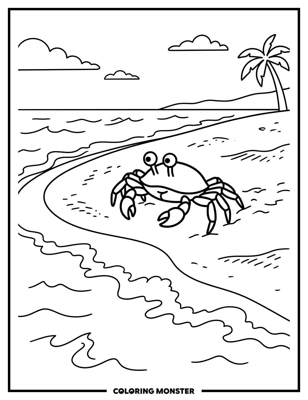 Scuttle the Crab on the Beach Coloring Page