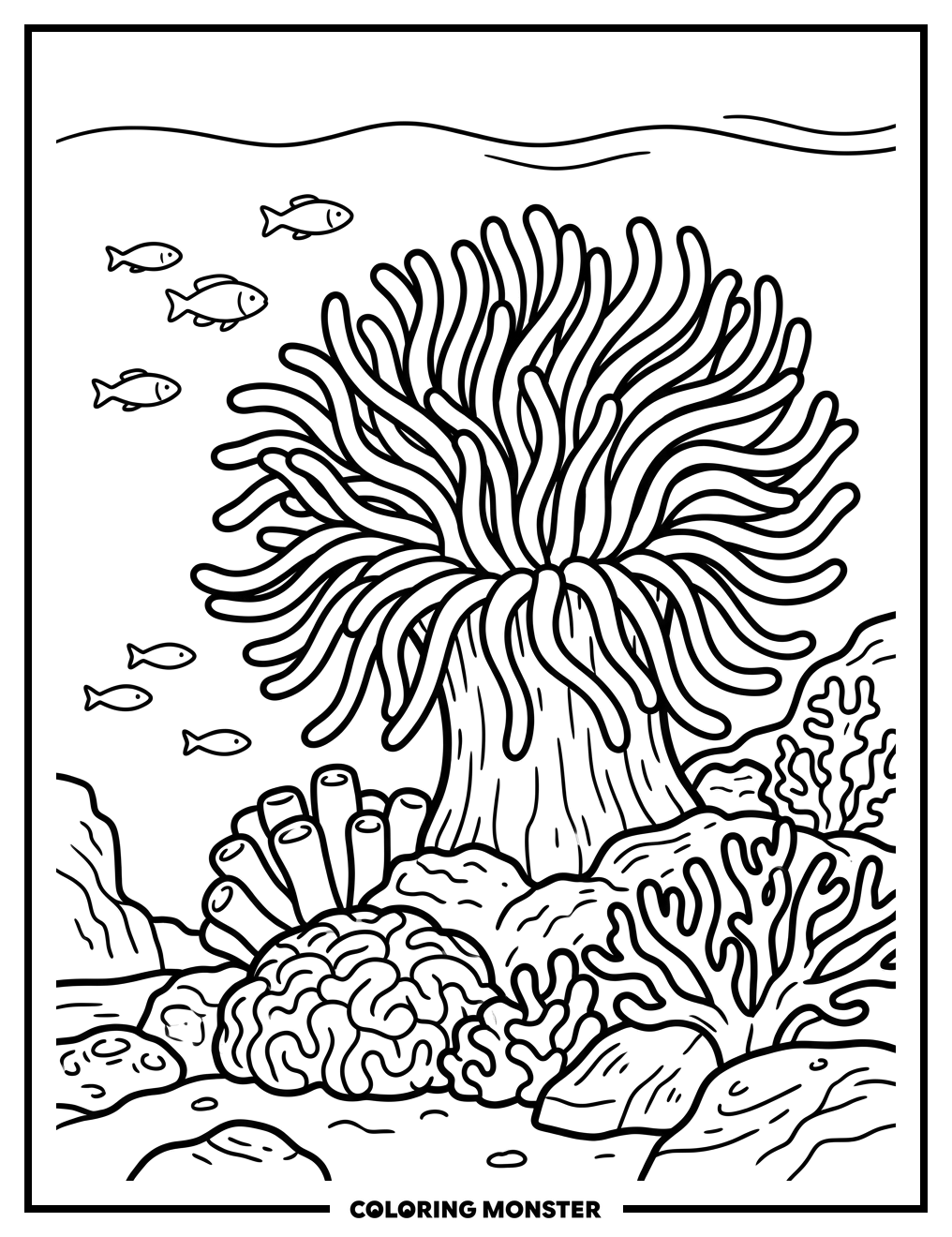Sea Anemone and Coral Reef Coloring Page