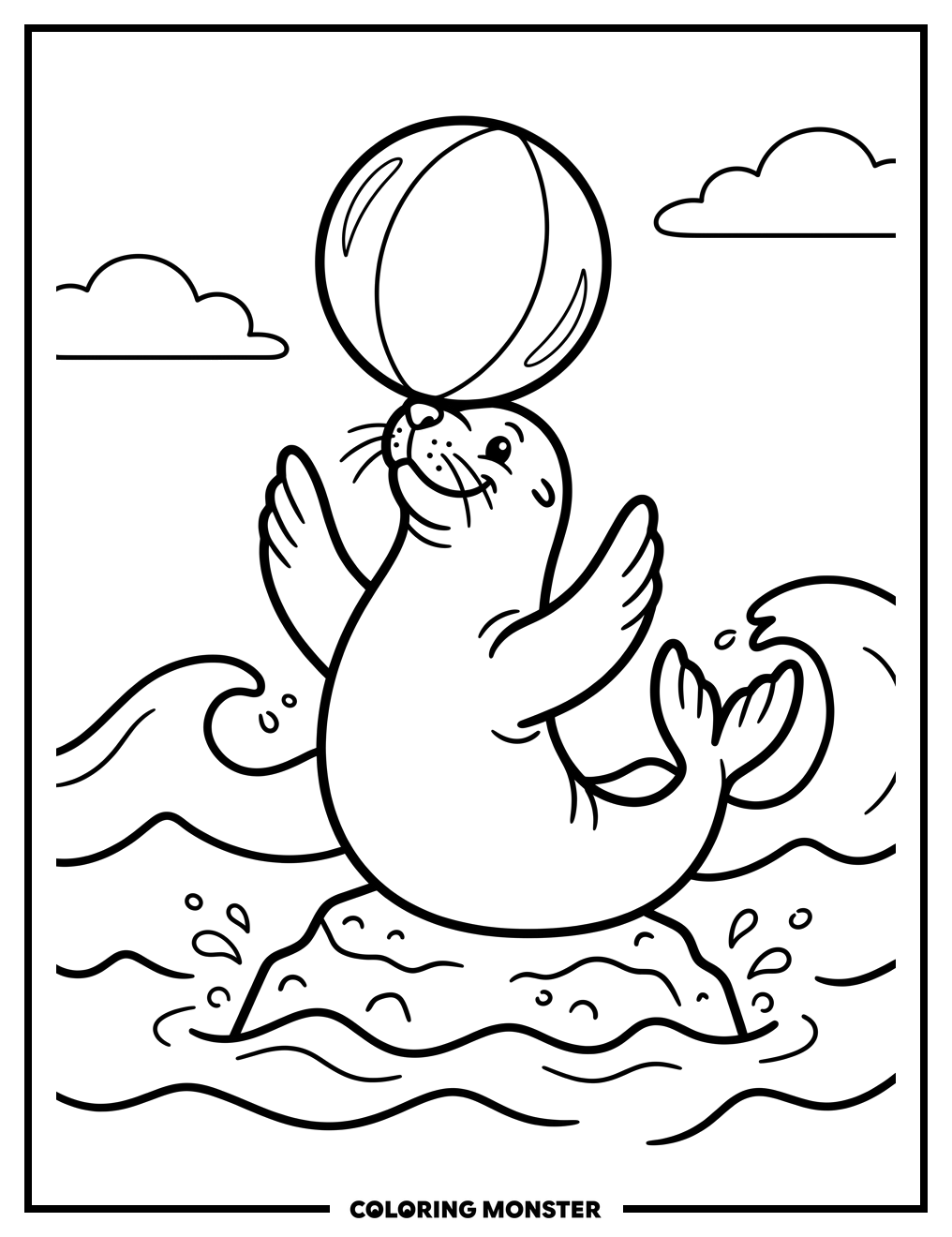 Sea Lion Balancing Ball Coloring Page