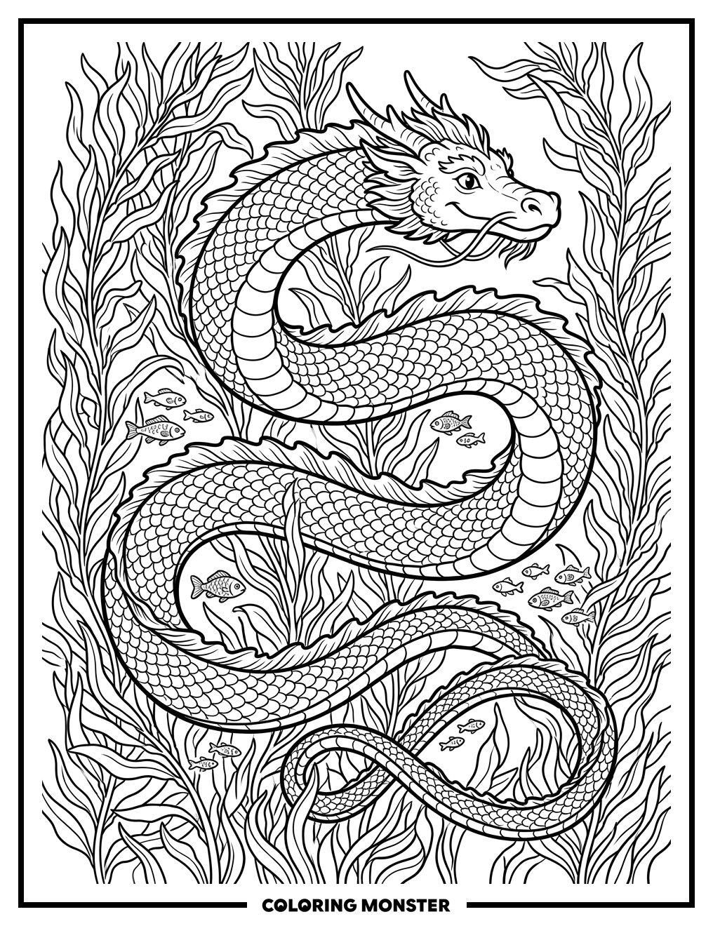 Sea Serpent in Kelp Forest Coloring Page