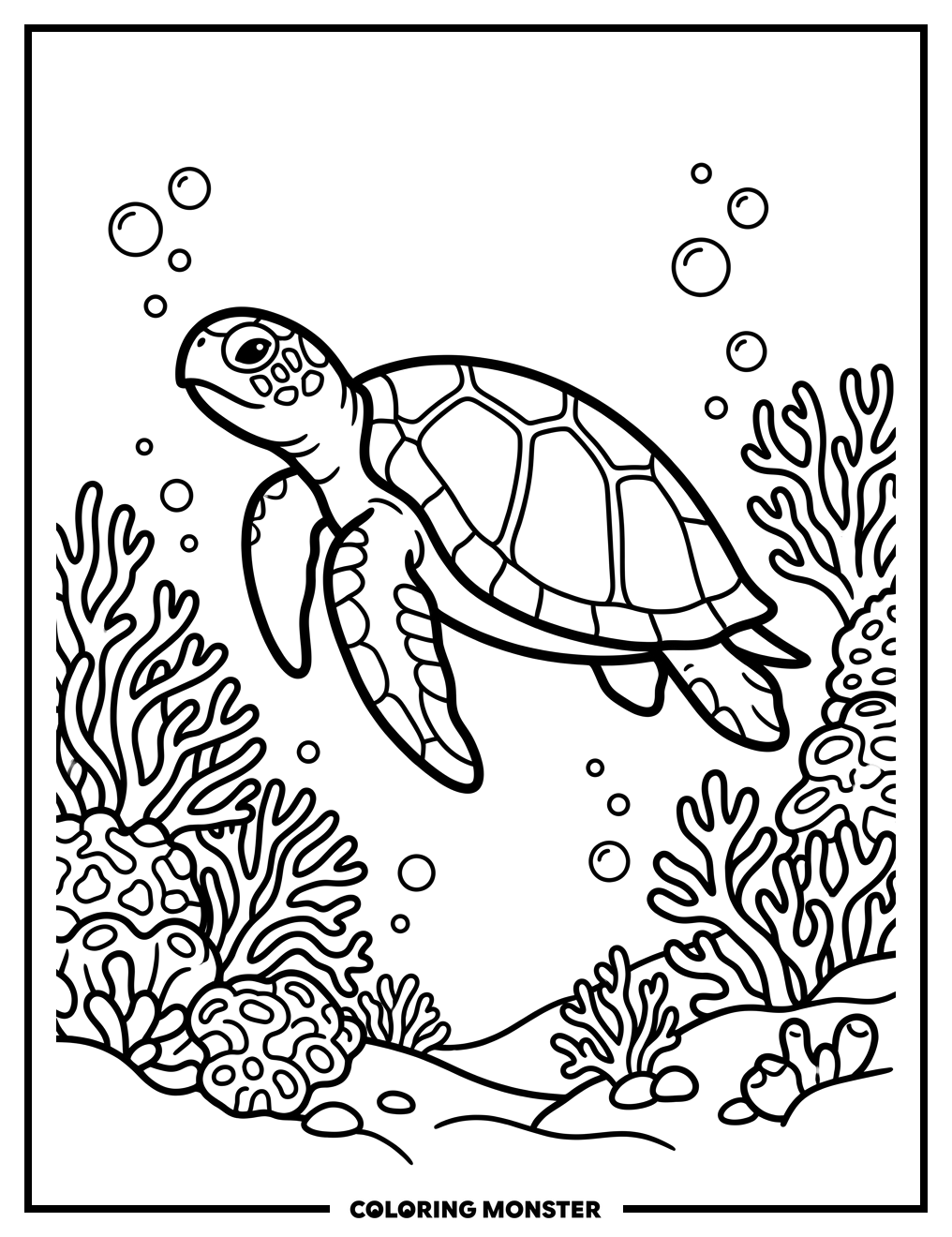 Sea Turtle Among Coral Coloring Page