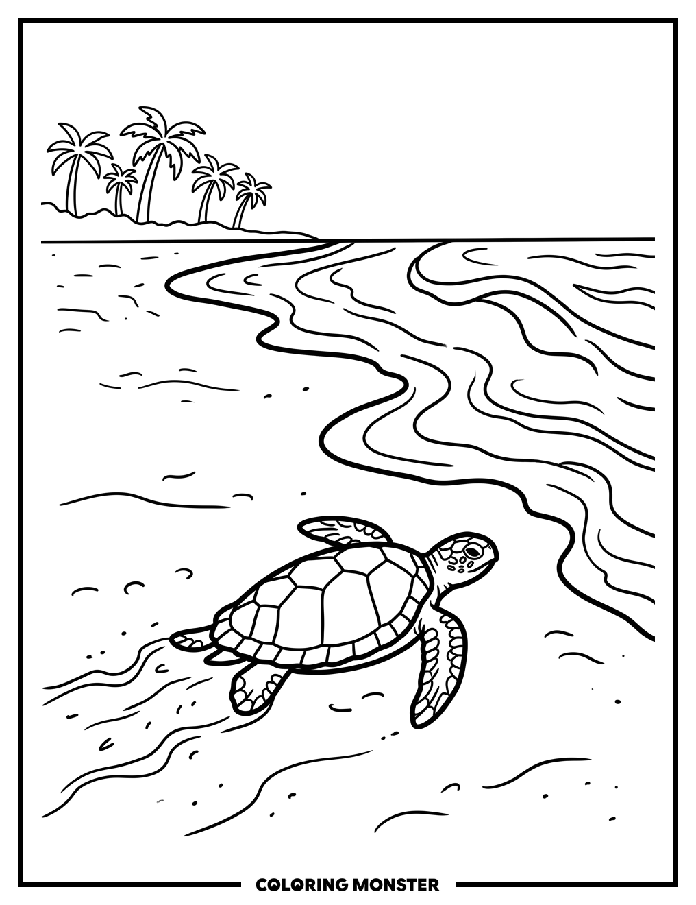Sea Turtle Approaching Ocean Coloring Page