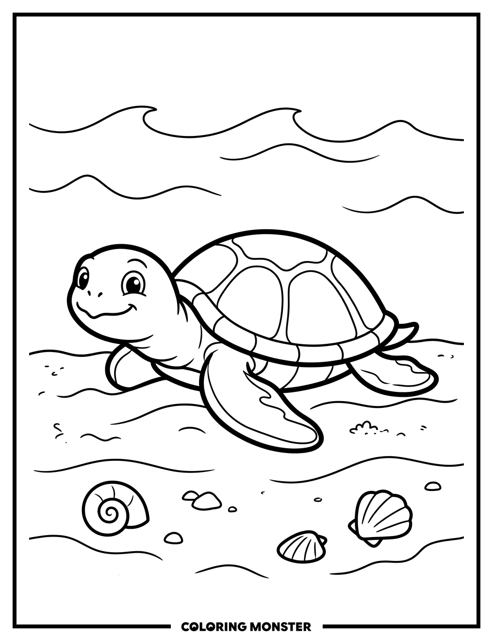 Sea Turtle on Seabed Coloring Page