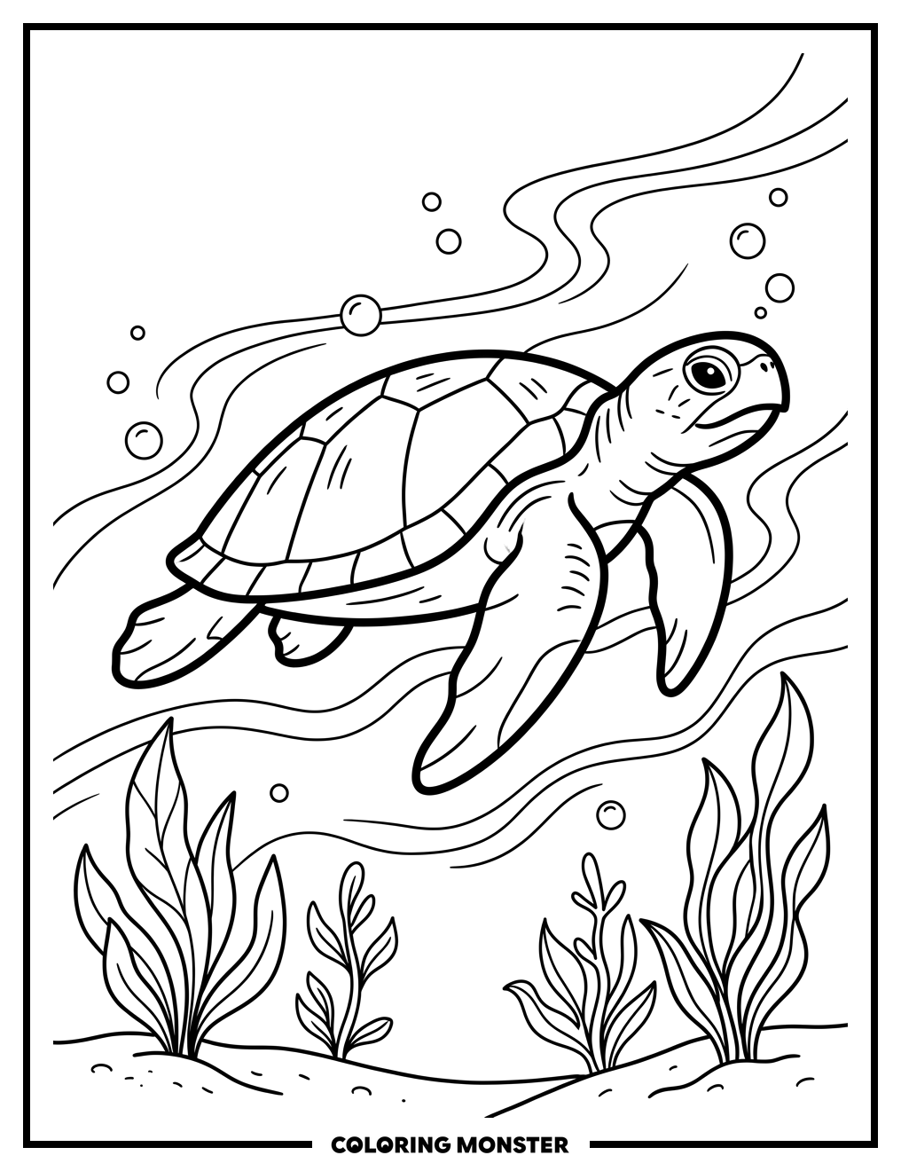 Sea Turtle Swimming Gracefully Coloring Page
