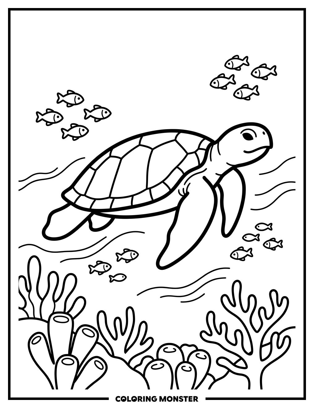 Sea Turtle Swimming in Ocean Coloring Page