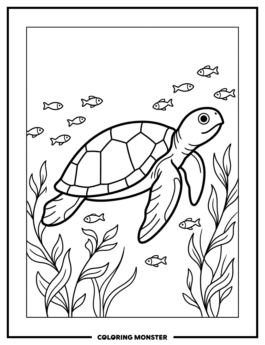 Sea Turtle Swimming Through Water Coloring Page