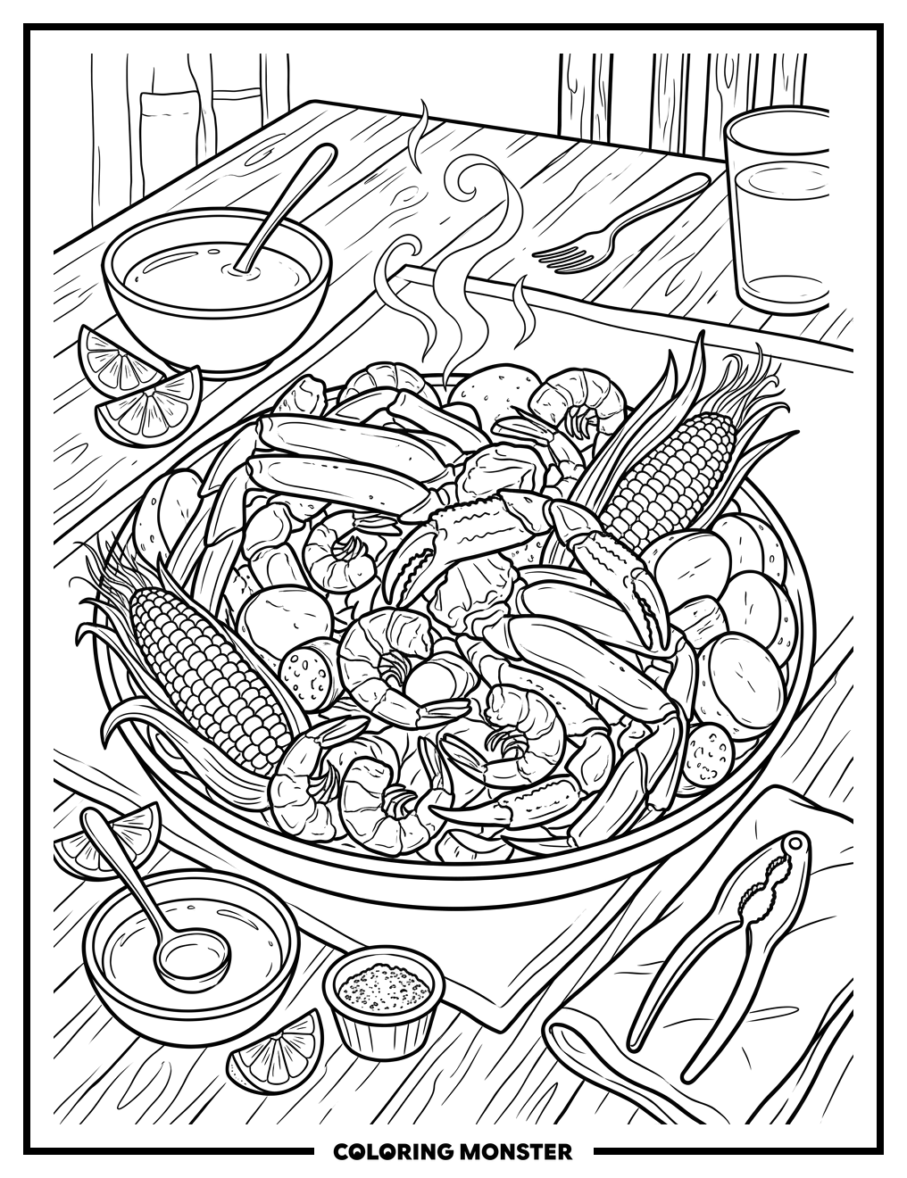 Seafood Boil Feast Coloring Page