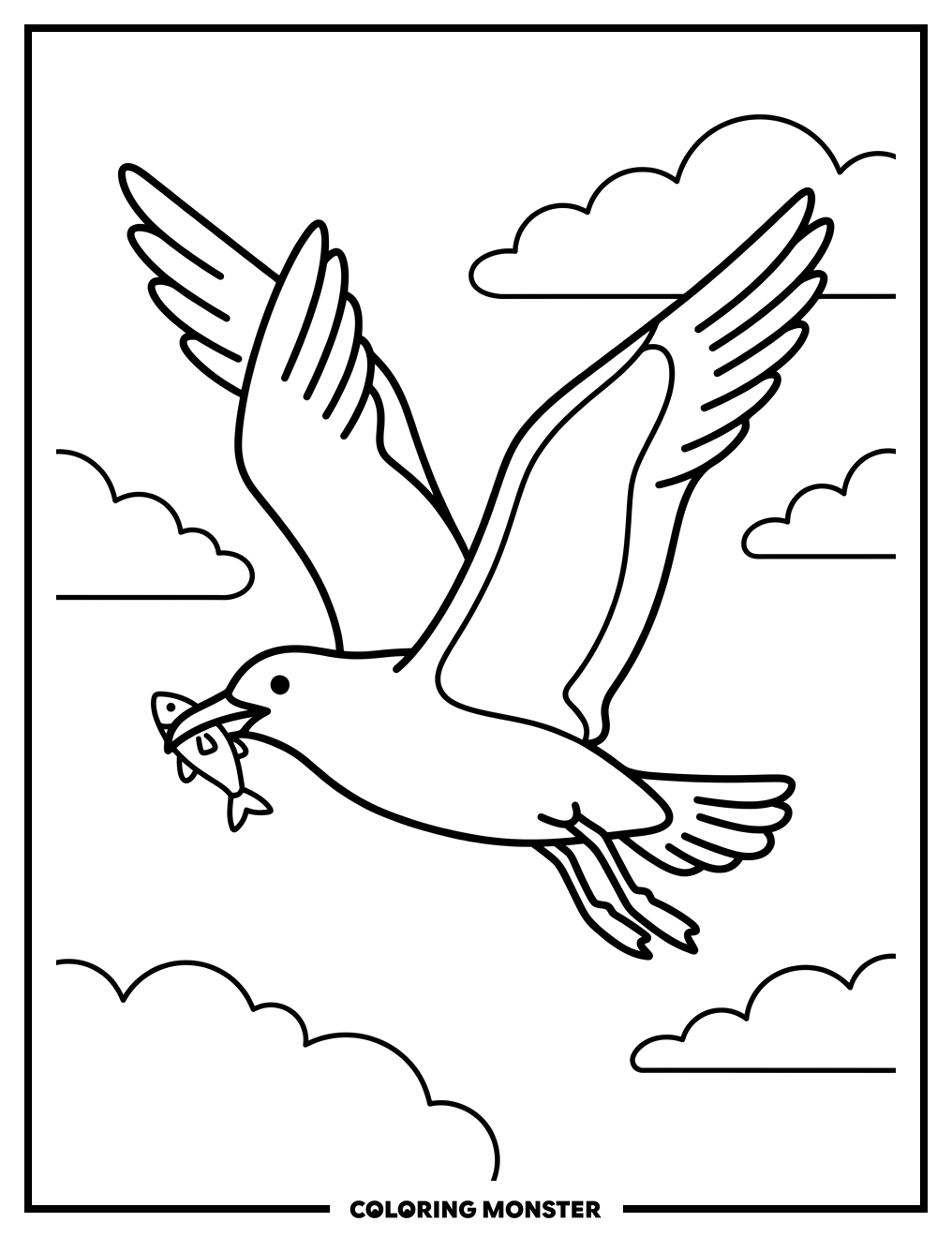 Seagull Flying With Fish Coloring Page