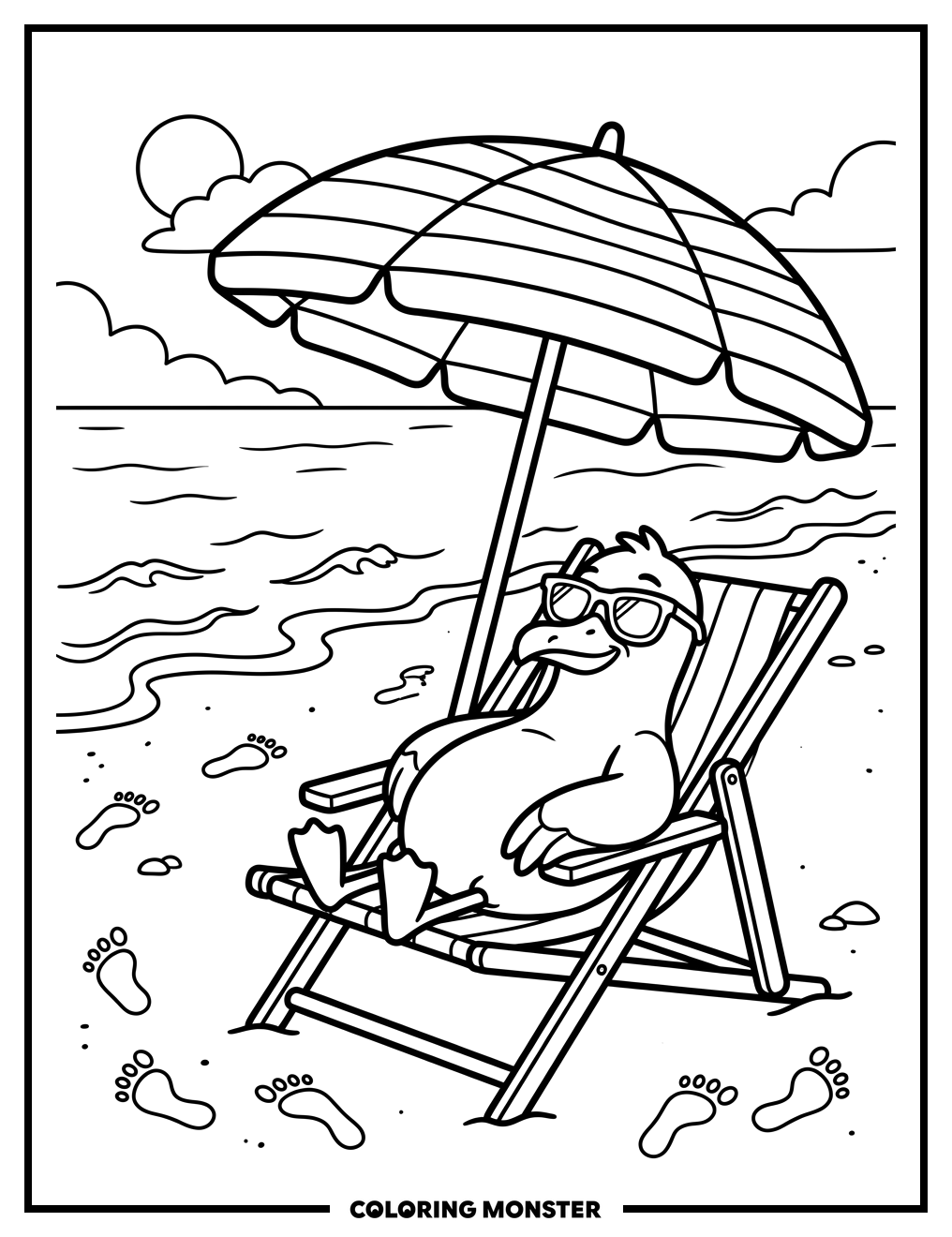 Seagull Relaxing On The Beach Coloring Page