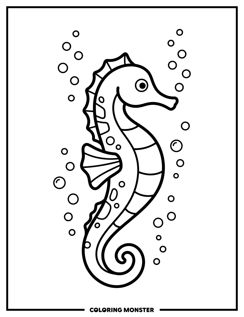 Seahorse Swimming in Blue Water Coloring Page