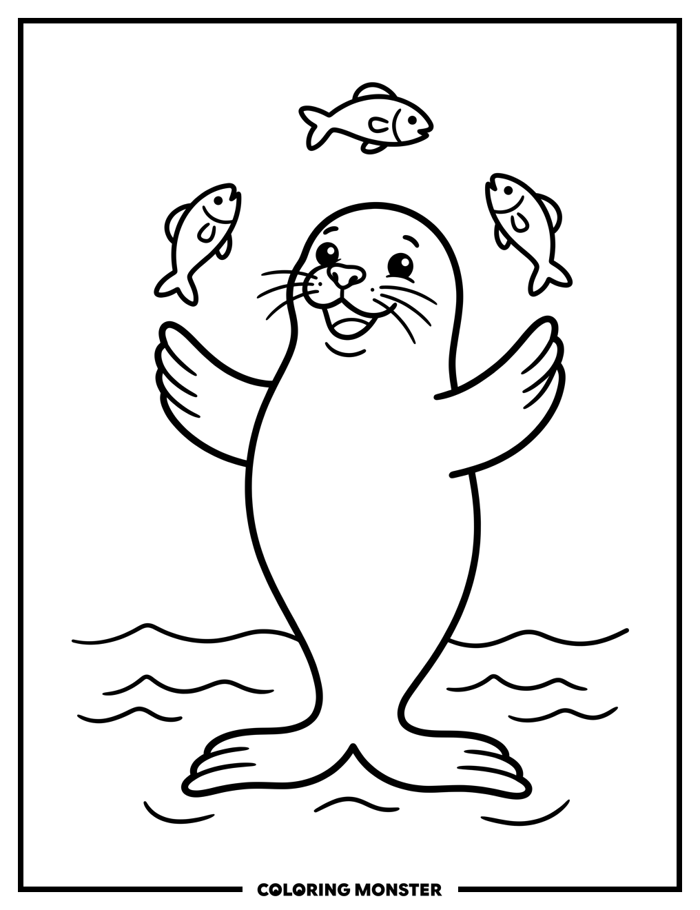 Seal Juggling Fish Coloring Page