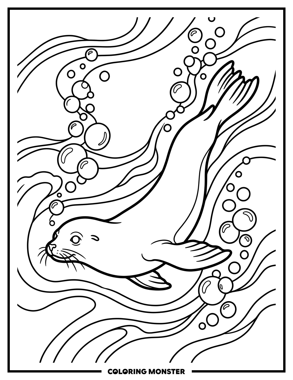 Seal Swimming Underwater Coloring Page
