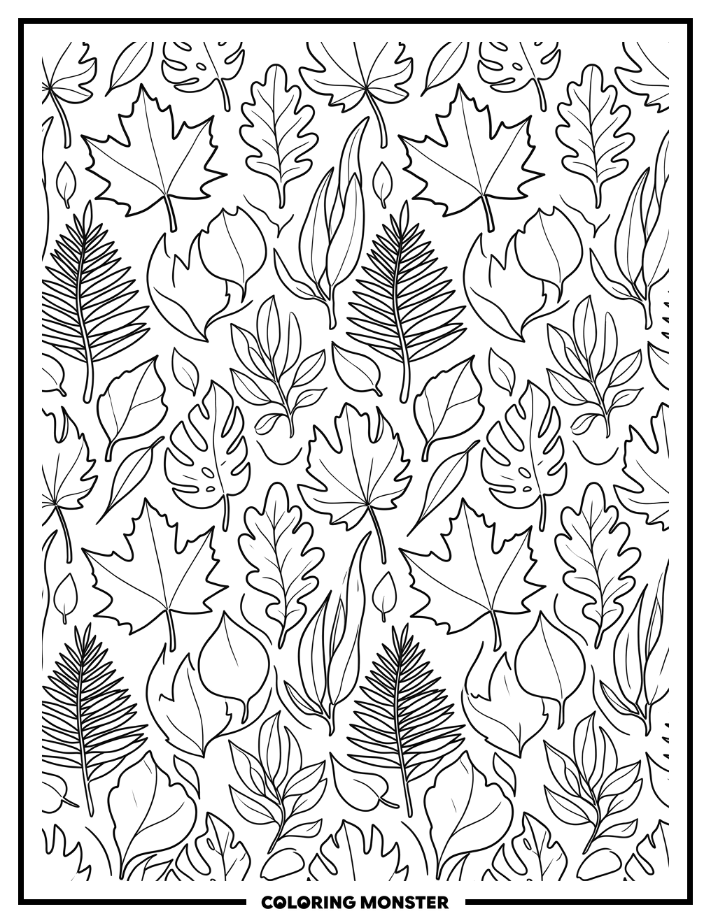 Seamless Leaf Pattern Coloring Page